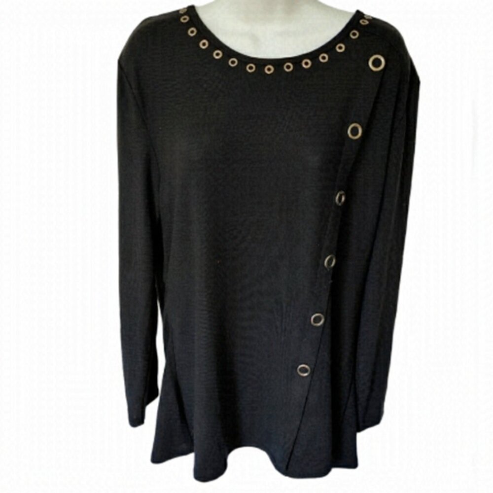 DOMANI Black Cotton Blend Long Sleeve Tunic Top Size Large NWT